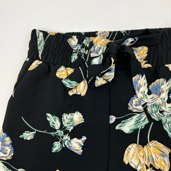 One Womens Jogger Pants Black Floral High Rise Elastic Waist Pockets XS - Picture 8 of 10